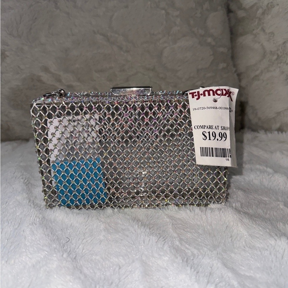 Rhinestone Mesh Clear Plastic Bag w/ Chain